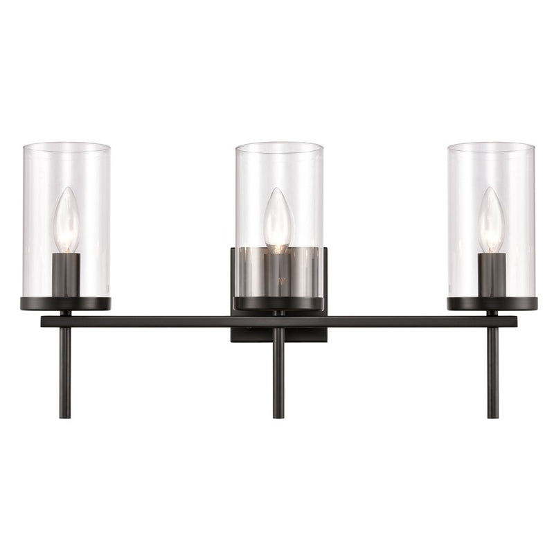 Atlas Lighting Oakland 23in 3-Light Vanity Light | Modern Black and Clear Glass | Bathroom Vanity | 23 x 6.75 x 12 in | Model WL11384-BK
