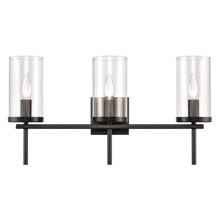 Atlas Lighting Oakland 23'' Wide 3Lt Vanity Light, Black/Clear