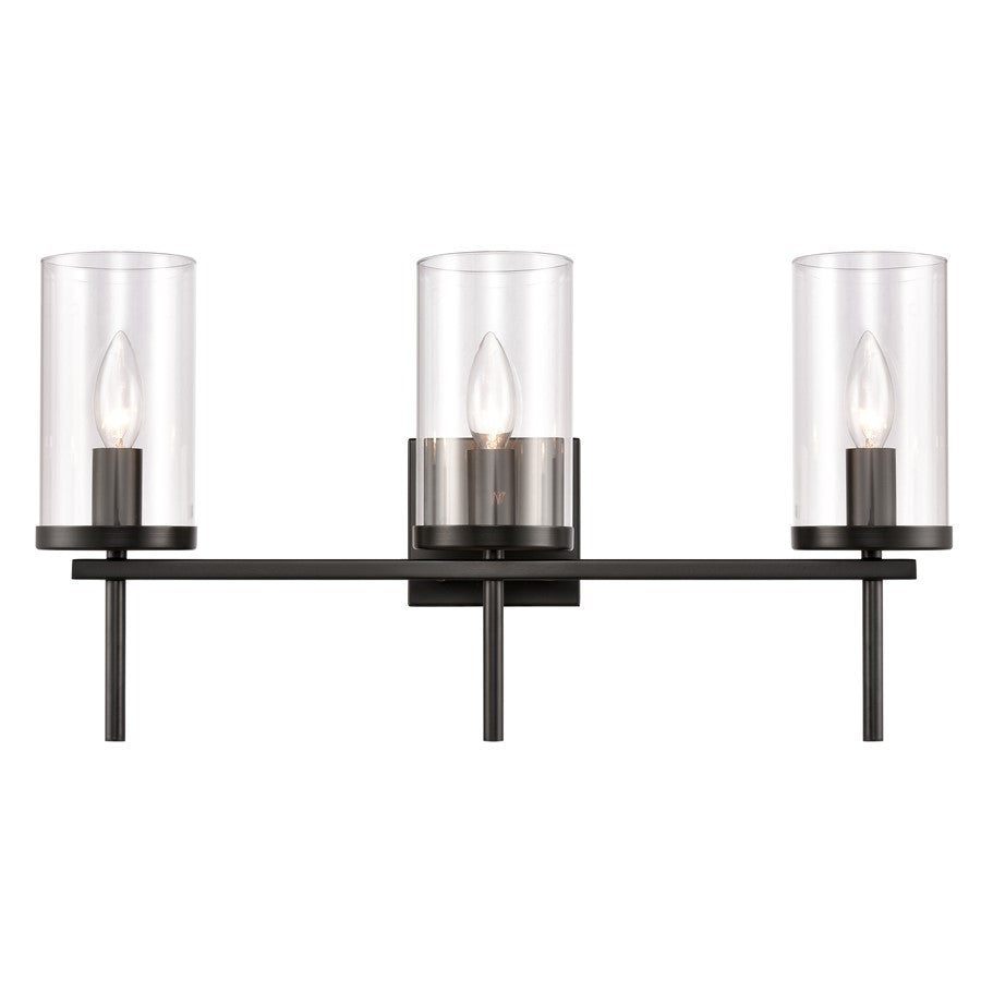 Atlas Lighting Oakland 23'' Wide 3Lt Vanity Light, Black/Clear