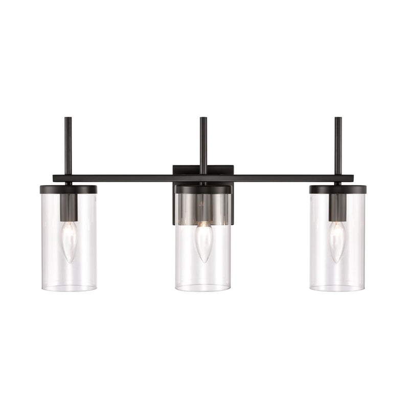 Atlas Lighting Oakland 23in 3-Light Vanity Light | Modern Black and Clear Glass | Bathroom Vanity | 23 x 6.75 x 12 in | Model WL11384-BK