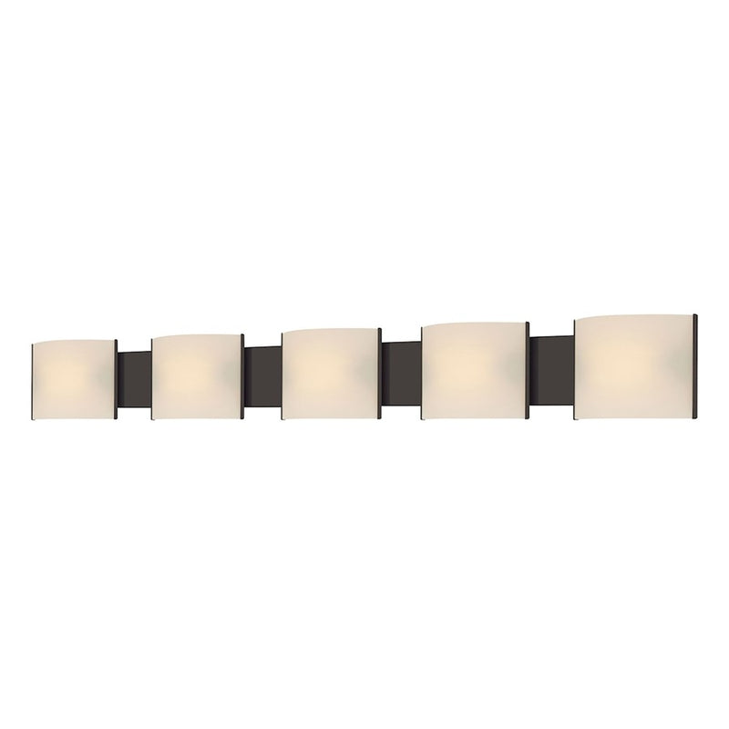 Atlas Lighting Pannelli 52in 5-Light Vanity Light | Modern Oil Rubbed Bronze and White Alabaster Glass | Bathroom Vanity | Model WL11394-BZ
