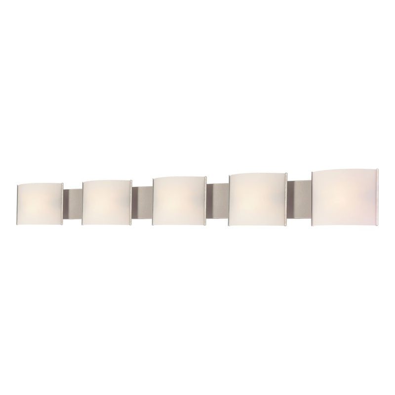 Atlas Lighting Pannelli 52in 5-Light Vanity Light | Modern Stainless Steel and White Glass | Bathroom Vanity | 52 x 3 x 6 in | Model WL11394-SV