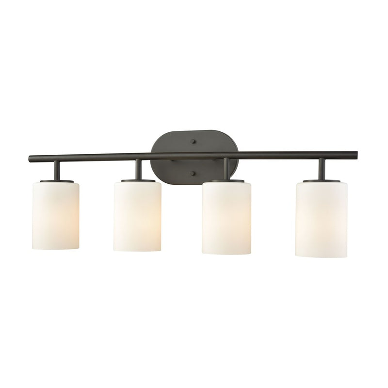 Atlas Lighting Pemlico 28in 4-Light Vanity Light | Transitional Oil Rubbed Bronze and White Frosted Glass | Bathroom Vanity | Model WL11402-BZ