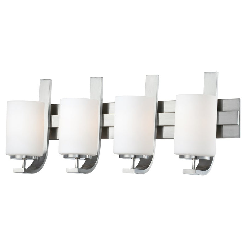 Atlas Lighting Pendenza 27in 4-Light Vanity Light | Transitional Brushed Nickel and White Frosted Glass | Bathroom Vanity | Model WL11406-NK