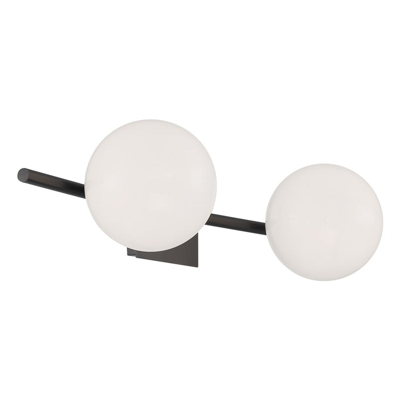 Atlas Lighting Perch 24in 2-Light Vanity Light | Modern Acid Dipped Black and White Opal Glass | Bathroom Vanity | 24 x 8.25 x 6 in | Model WL11407-BK