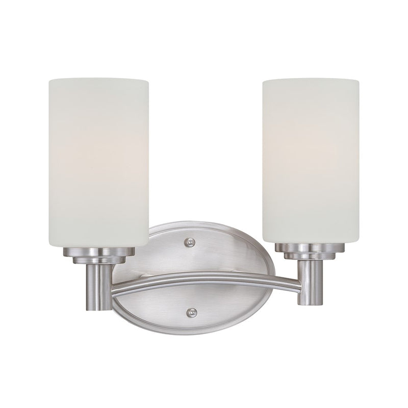 Atlas Lighting Pittman 12in 2-Light Vanity Light | Transitional Brushed Nickel and White Frosted Glass | Bathroom Vanity | Model WL11408-NK