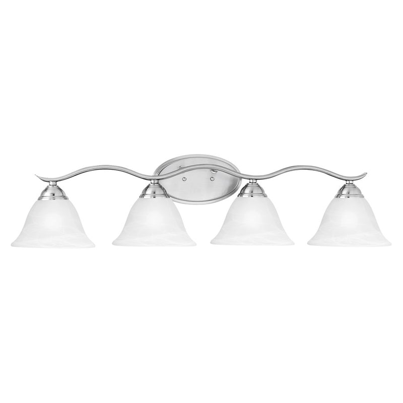 Atlas Lighting Prestige 36in 4-Light Vanity Light | Traditional Brushed Nickel and White Alabaster Glass | Bathroom Vanity | Model WL11414-NK