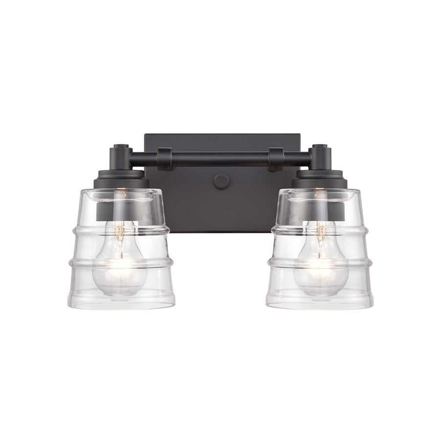 Atlas Lighting Pulsate 13''W 2Lt Vanity Light, Matte Black/Clear
