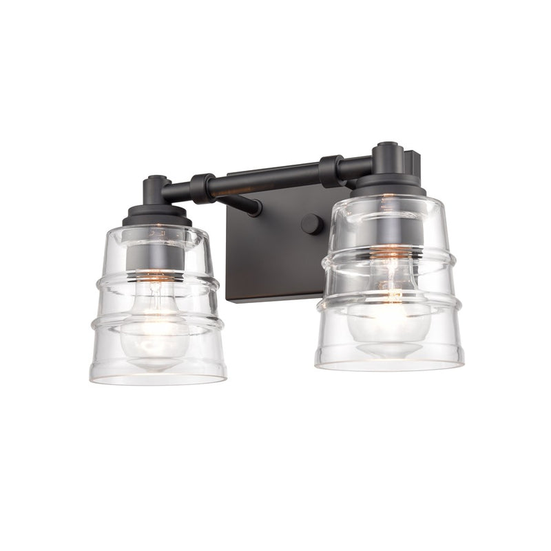 Atlas Lighting Pulsate 13in 2-Light Vanity Light | Transitional Matte Black and Clear Glass | Bathroom Vanity | 13 x 6.5 x 7.75 in | Model WL11416-BK
