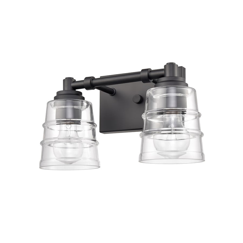 Atlas Lighting Pulsate 13in 2-Light Vanity Light | Transitional Matte Black and Clear Glass | Bathroom Vanity | 13 x 6.5 x 7.75 in | Model WL11416-BK