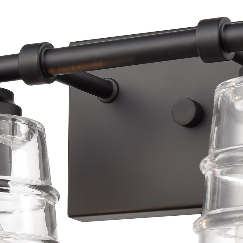 Atlas Lighting Pulsate 13in 2-Light Vanity Light | Transitional Matte Black and Clear Glass | Bathroom Vanity | 13 x 6.5 x 7.75 in | Model WL11416-BK