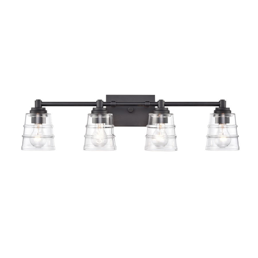 Atlas Lighting Pulsate 30.25'' Wide 4Lt Vanity Light, Black/Clear