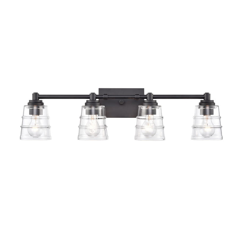 Atlas Pulsate 30in 4-Light Vanity Light | Transitional Matte Black and Clear Glass | Bathroom Vanity & Powder Room | Model WL11417-BK