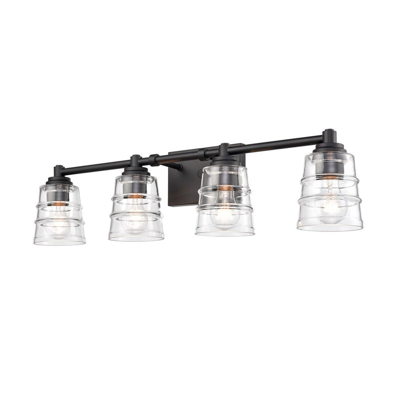 Atlas Pulsate 30in 4-Light Vanity Light | Transitional Matte Black and Clear Glass | Bathroom Vanity & Powder Room | Model WL11417-BK