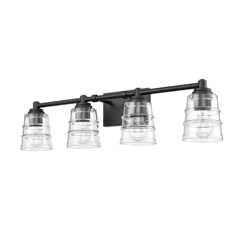 Atlas Pulsate 30in 4-Light Vanity Light | Transitional Matte Black and Clear Glass | Bathroom Vanity & Powder Room | Model WL11417-BK