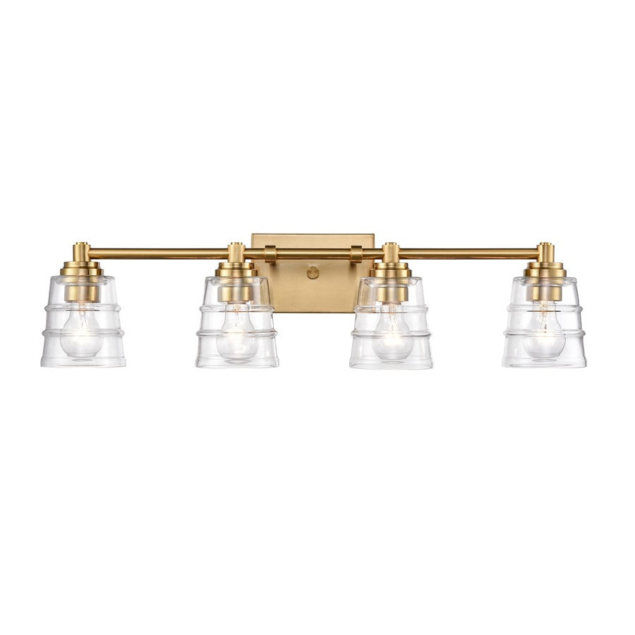 Atlas Lighting Pulsate 30.25'' Wide 4Lt Vanity Light, Brass/Clear
