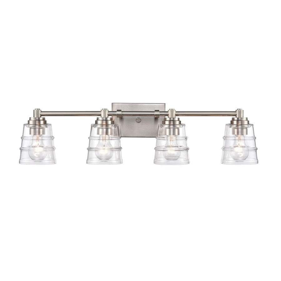 Atlas Lighting Pulsate 30.25'' Wide 4Lt Vanity Light, Nickel/Clear