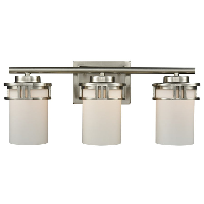 Atlas Lighting Ravendale 20in 3-Light Vanity Light | Transitional Brushed Nickel and White Frosted Glass | Bathroom Vanity | Model WL11421-NK