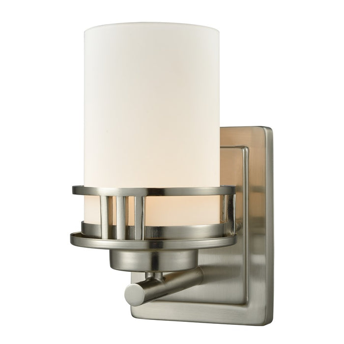 Atlas Lighting Ravendale 9'' High 1Lt Sconce, Brushed Nickel/White