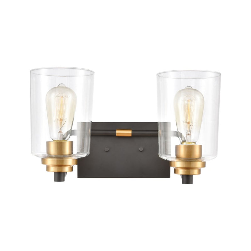 Atlas Lighting Robins 14in 2-Light Vanity Light | Transitional Matte Black and Brushed Brass with Clear Glass | Bathroom Vanity | Model WL11428-BK