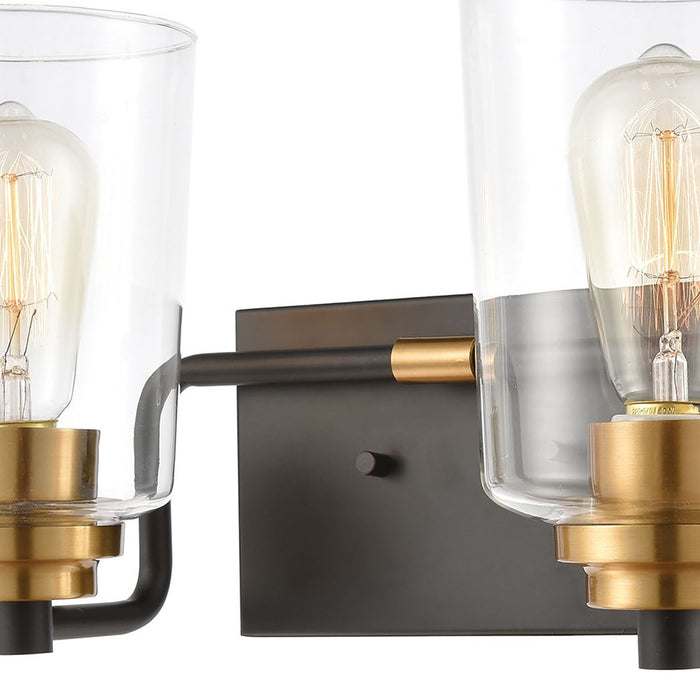 Atlas Lighting Robins 14'' Wide 2Lt Vanity Light, Matte Black/Clear