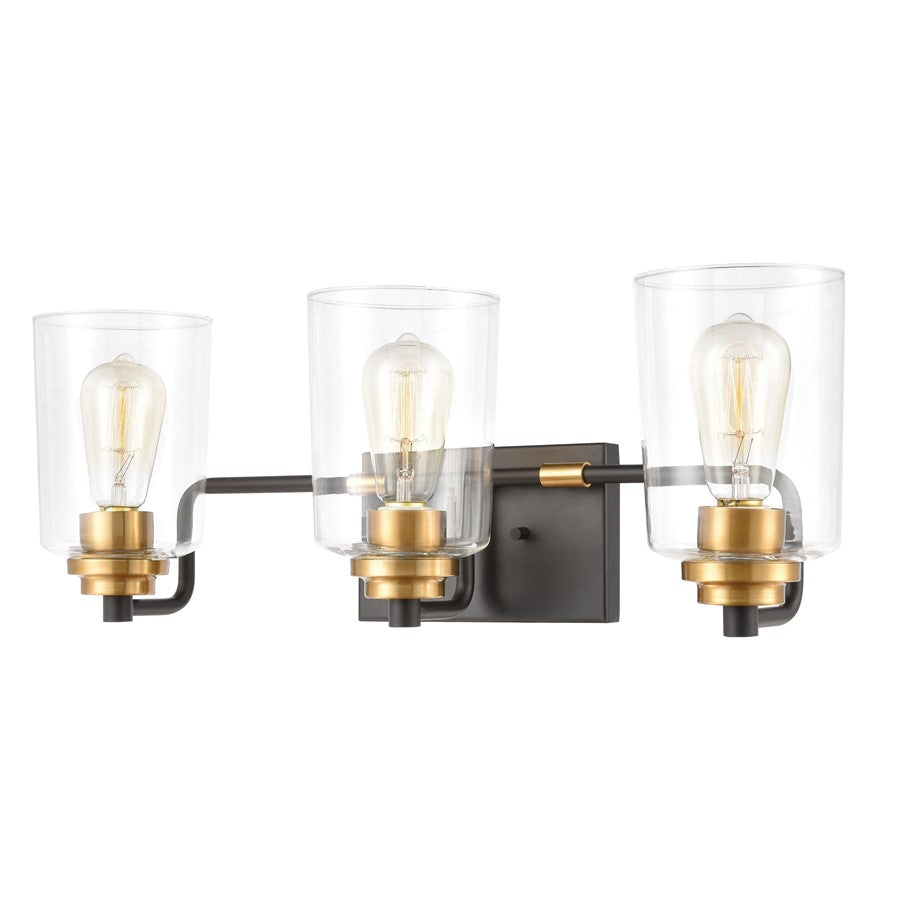 Atlas Lighting Robins 23'' Wide 3Lt Vanity Light, Matte Black/Clear