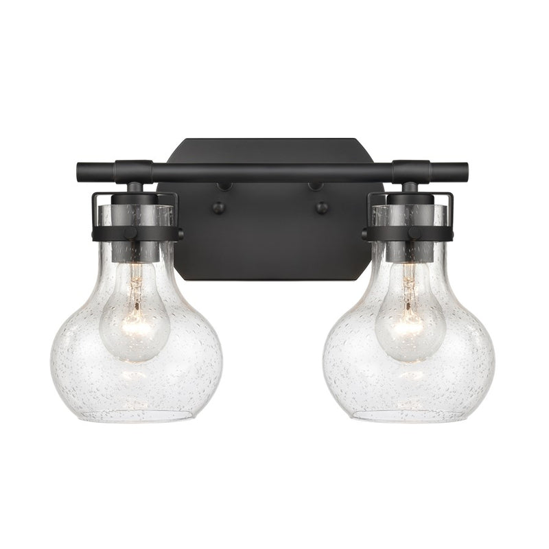 Atlas Lighting Salamanca 15.5in 2-Light Vanity Light | Transitional Matte Black and Clear Seeded Glass | Bathroom Vanity | Model WL11431-BK