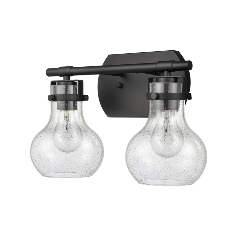 Atlas Lighting Salamanca 15.5in 2-Light Vanity Light | Transitional Matte Black and Clear Seeded Glass | Bathroom Vanity | Model WL11431-BK