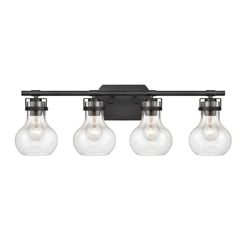 Atlas Lighting Salamanca 29in 4-Light Vanity Light | Transitional Matte Black and Clear Seeded Glass | Bathroom Vanity | Model WL11433-BK
