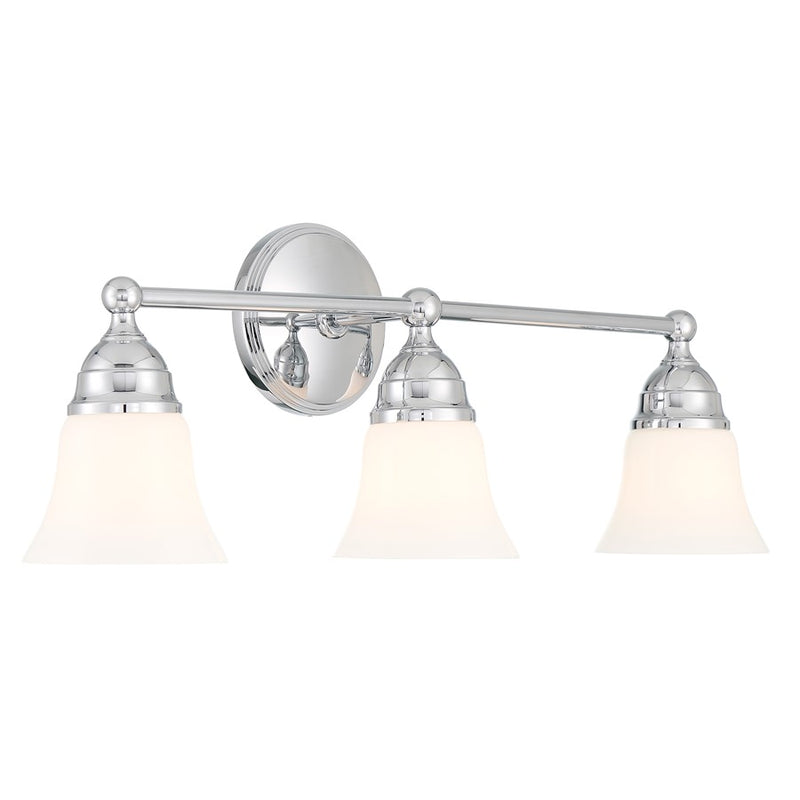 Atlas Lighting Sofia 24in 3-Light Vanity Light | Traditional Chrome and White Glass | Bathroom Vanity | 24 x 8 x 8 in | Model WL11444-CH