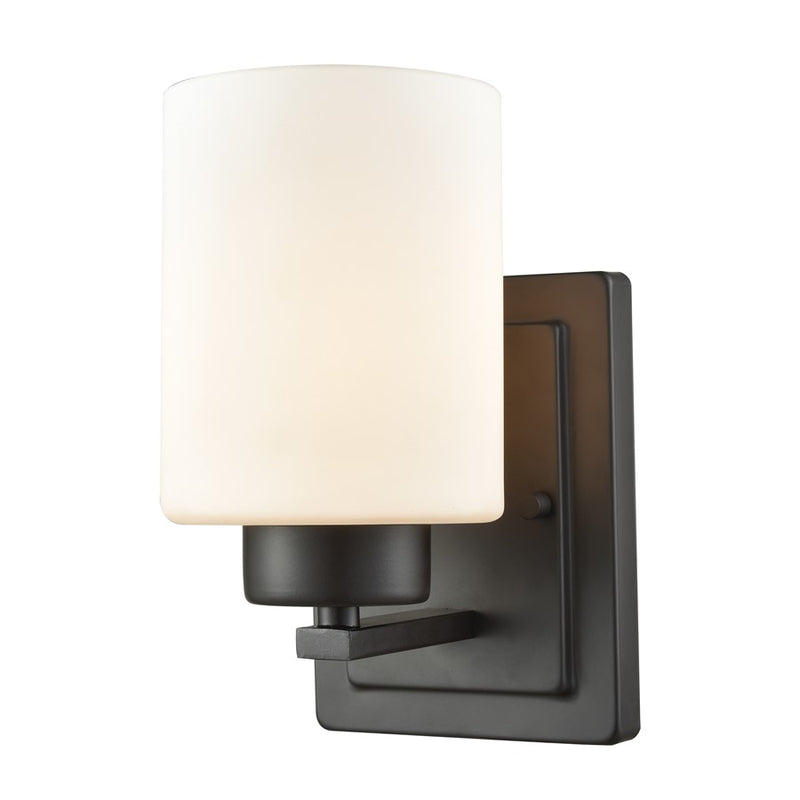 Atlas Lighting Summit Place 9in 1-Light Wall Sconce | Transitional Oil Rubbed Bronze and White Frosted Glass | Bathroom & Hallway | Model WL11454-BZ
