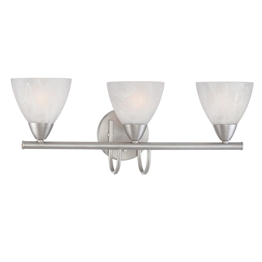 Atlas Lighting Tia 22.5'' Wide 3Lt Vanity Light, Matte Nickel/White