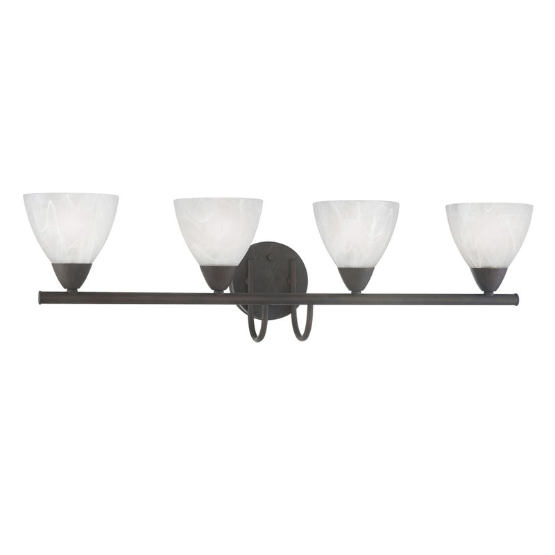 Atlas Lighting Tia 30.75in 4-Light Vanity Light | Traditional Painted Bronze and White Frosted Glass | Bathroom Vanity & Powder | Model WL11457-BZ