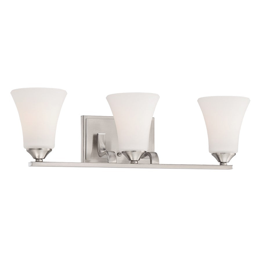 Atlas Lighting Treme 23''W 3Lt Vanity Light, Brushed Nickel/White