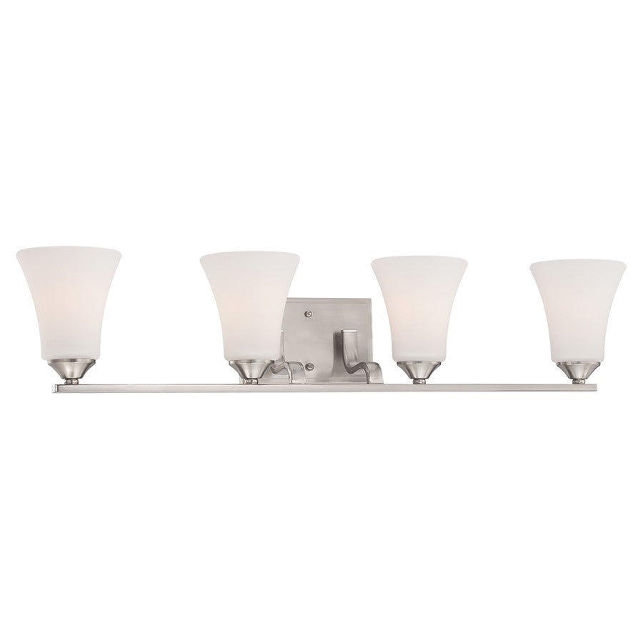 Atlas Lighting Treme 32''W 4Lt Vanity Light, Brushed Nickel/White