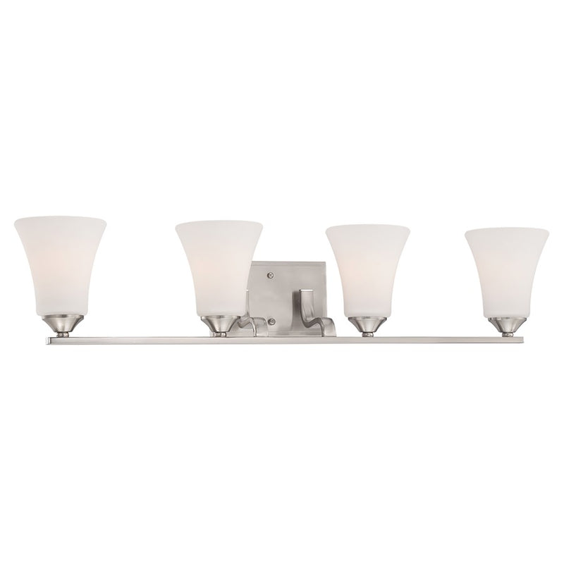 Atlas Lighting Treme 32in 4-Light Vanity Light | Traditional Brushed Nickel and White Glass | Bathroom Vanity | 32 x 7 x 6.75 in | Model WL11463-NK