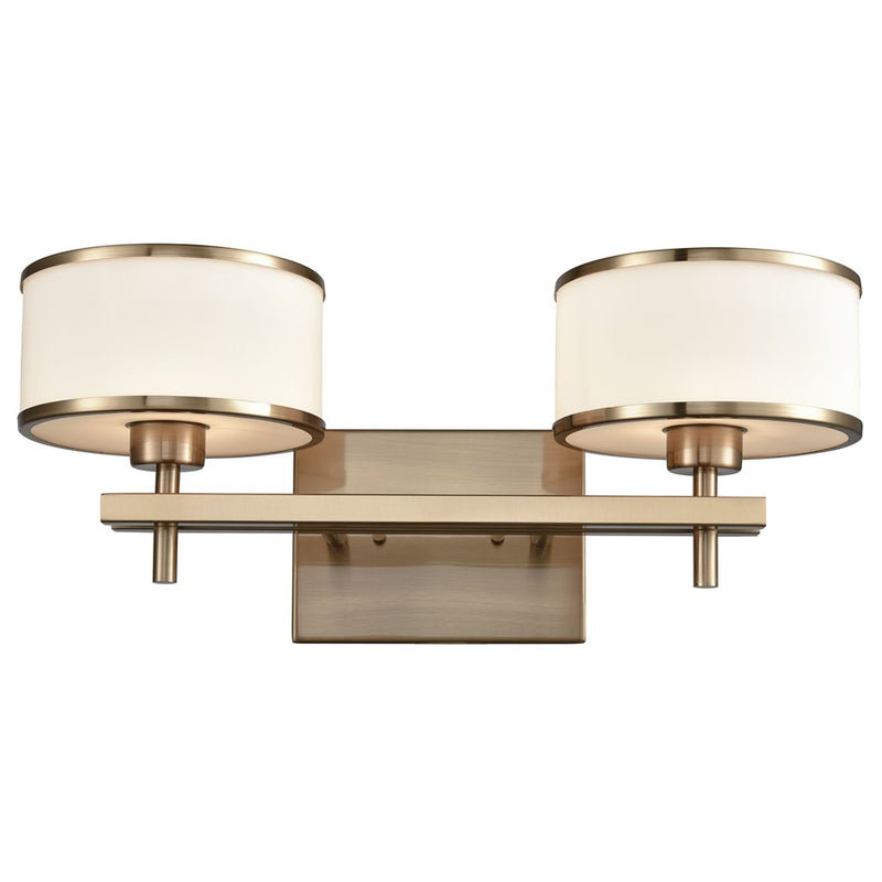 Atlas Lighting Utica 18in 2-Light Vanity Light | Transitional Satin Brass and White Glass | Bathroom Vanity | 18 x 8 x 8 in | Model WL11470-BS