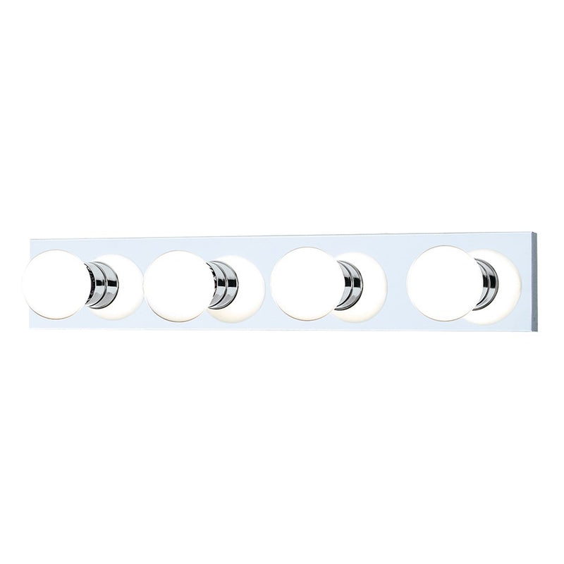 Atlas Lighting Vanity Strips 24in 4-Light Vanity Light | Modern Chrome and White Glass | Bathroom Vanity & Makeup Mirror | Model WL11472-CH