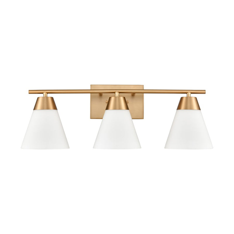Atlas Lighting Vivica 24in 3-Light Vanity Light | Transitional Brushed Gold and White Glass | Bathroom Vanity & Makeup Mirror | Model WL11474-GD
