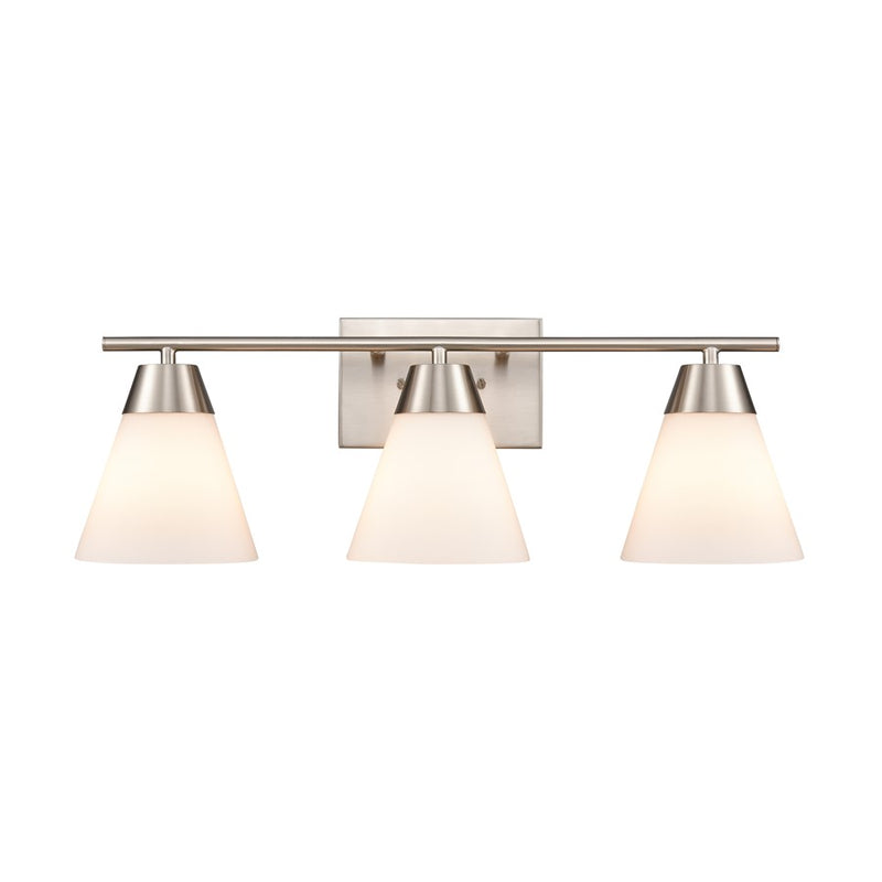 Atlas Lighting Vivica 24in 3-Light Vanity Light | Transitional Brushed Nickel and White Glass | Bathroom Vanity | Model WL11474-NK