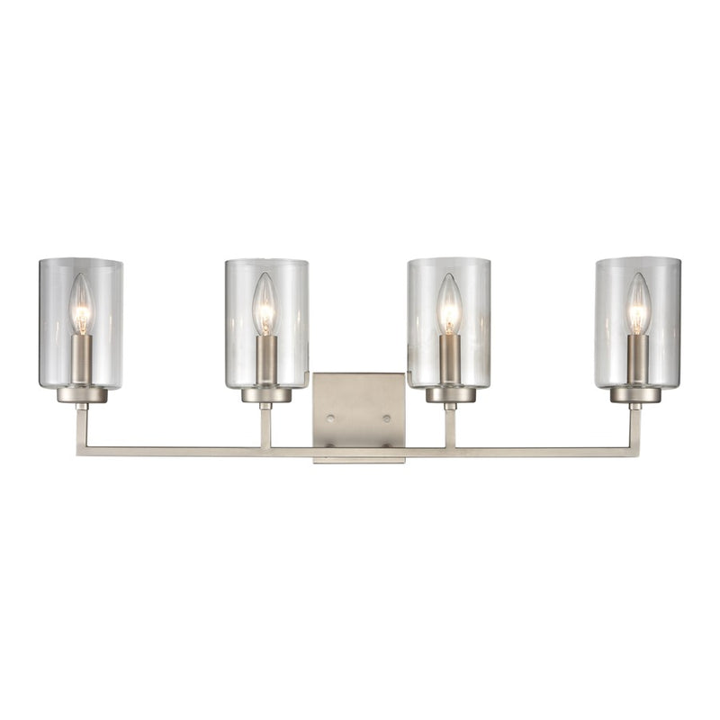 Atlas Lighting West End 30in 4-Light Vanity Light | Transitional Brushed Nickel and Clear Glass | Bathroom Vanity | Model WL11477-NK