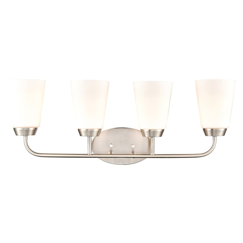 Atlas Lighting Winslow 28in 4-Light Vanity Light | Traditional Brushed Nickel and White Frosted Glass | Bathroom Vanity | Model WL11483-NK