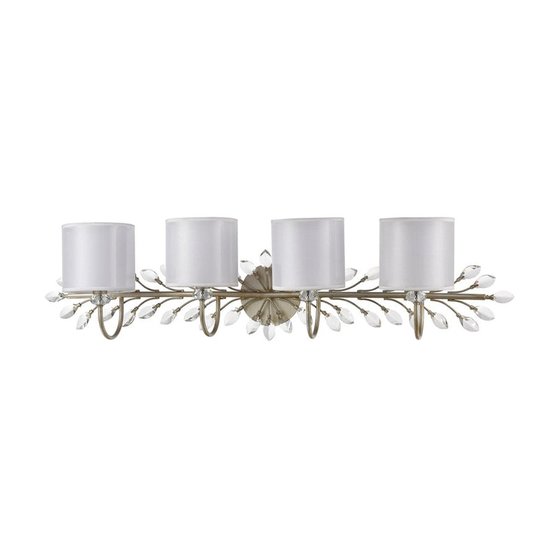 Atlas Lighting Asbury 42in 4-Light Vanity Light | Traditional Aged Silver and White Fabric Shade | Bathroom & Powder Room | Model WL11519-SV
