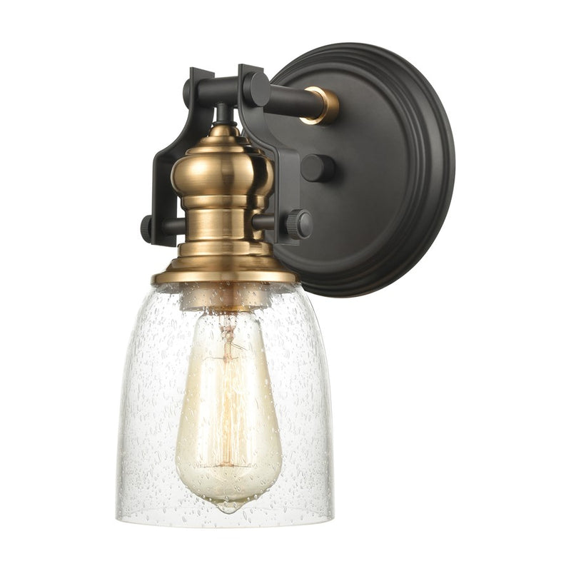 Atlas Lighting Chadwick 10in 1-Light Vanity Light | Transitional Oil Rubbed Bronze and Satin Brass with Seeded Glass | Bathroom | Model WL11555-BZ