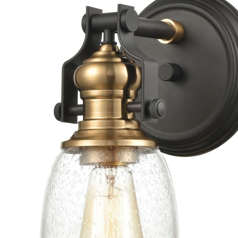 Atlas Lighting Chadwick 10in 1-Light Vanity Light | Transitional Oil Rubbed Bronze and Satin Brass with Seeded Glass | Bathroom | Model WL11555-BZ