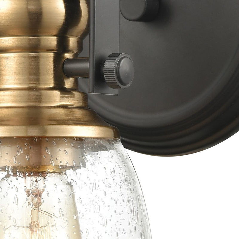 Atlas Lighting Chadwick 10in 1-Light Vanity Light | Transitional Oil Rubbed Bronze and Satin Brass with Seeded Glass | Bathroom | Model WL11555-BZ