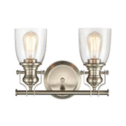 Atlas Lighting Chadwick 14in 2-Light Vanity Light | Transitional Satin Nickel and Clear Seeded Glass | Bathroom Vanity | Model WL11556-NK
