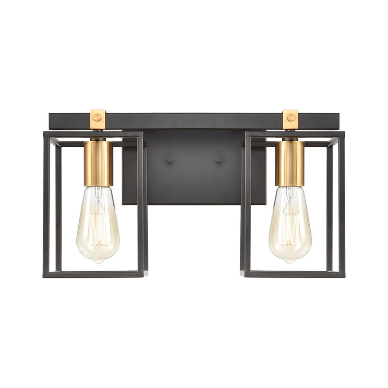 Atlas Lighting Cloe 16in 2-Light Vanity Light | Modern Matte Black and Brushed Brass Metal | Bathroom Vanity | 7 x 16 x 9 in | Model WL11570-BK