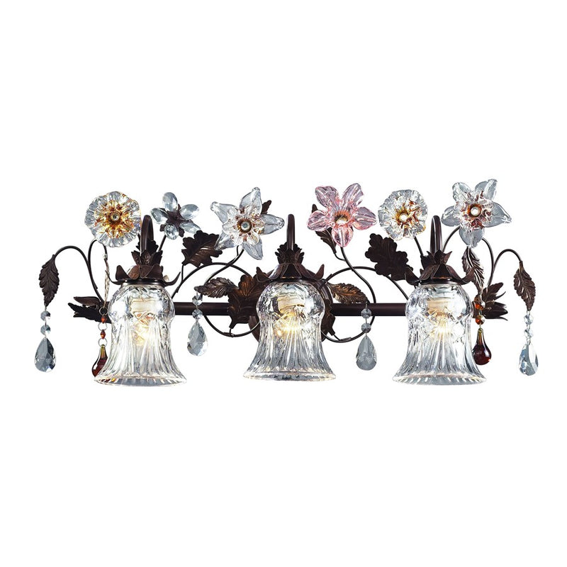 Atlas Lighting Cristallo Fiore 26in 3-Light Vanity Light | Traditional Bronze and Multicolor Crystal | Bathroom Vanity | Model WL11576-BZ