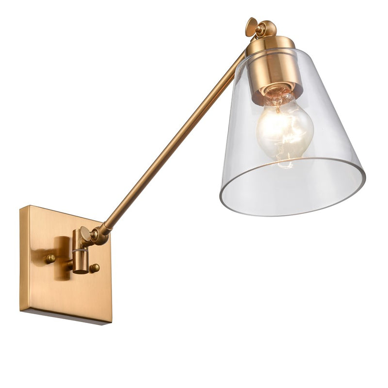 Atlas Lighting East Point 14in 1-Light Wall Sconce | Transitional Satin Brass and Clear Glass | Hallway & Bedroom | 6 x 17 x 14 in | Model WL11587-BS